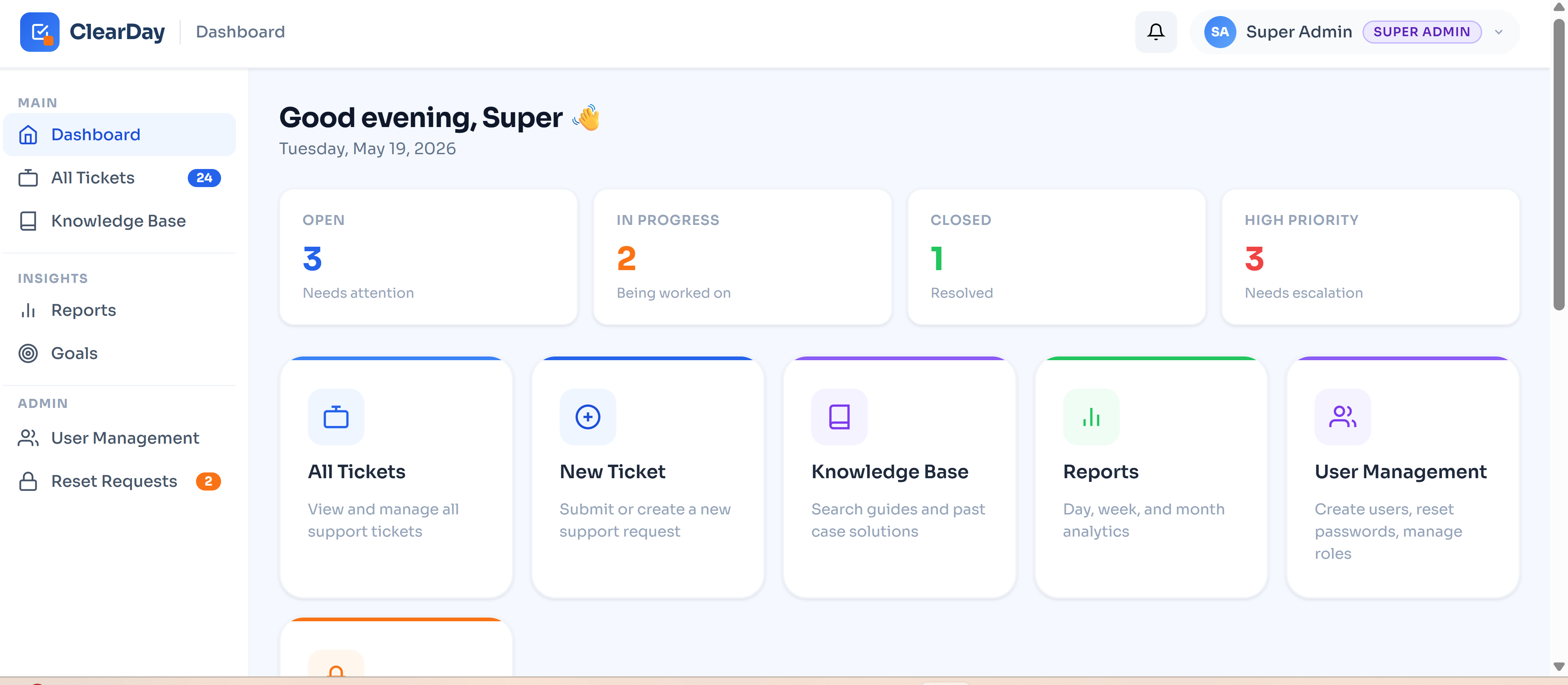 ClearDay App — All Tickets View